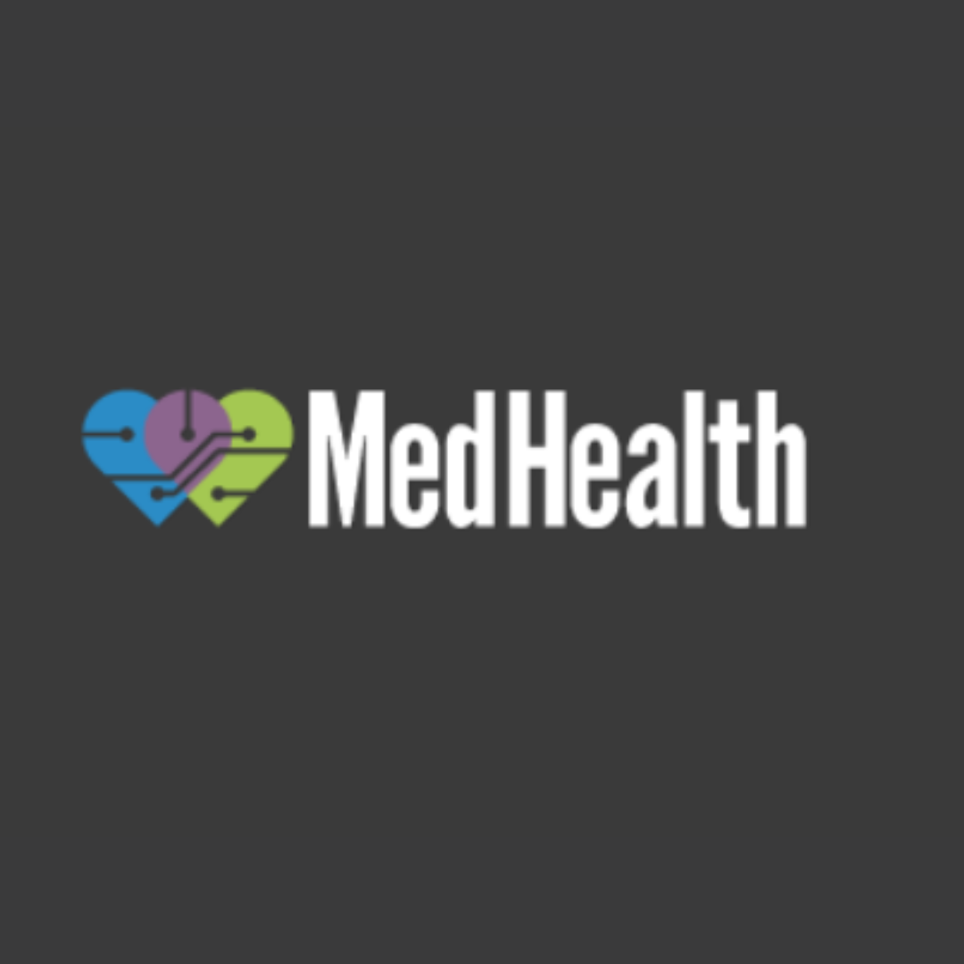 Med health logo with hearts on the side